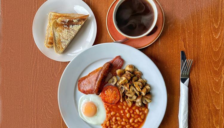 Overhead image of breakfast table at the Olive Cafe